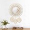 Boho Hanging Wall Mirror – Round Macramé Fringe Decorative Mirror with Wood Beads and Feather Pendant, Artistic Accent for Apartment, Home, Bedroom, or Living Room